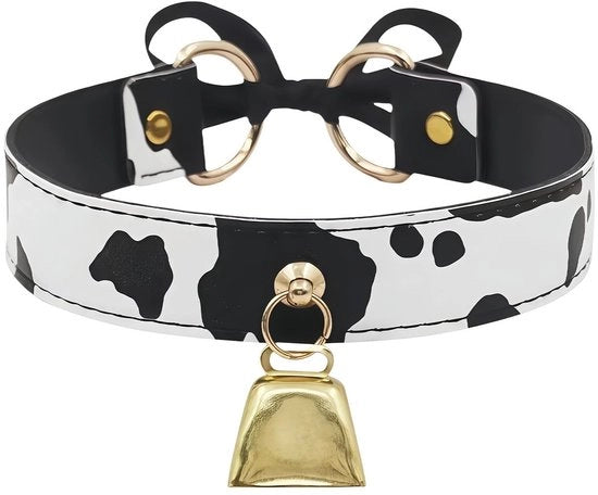 Collare adattabile con stampa di mucche - accessorio da costume - pelle di velluto morbida - ciondolo dorato - giocoso e stile - accessorio da costume