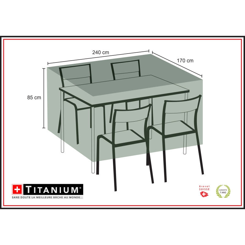 Copertura TITANIUM per tavolo rettangolare e sedie 240 x 170 x 85 cm