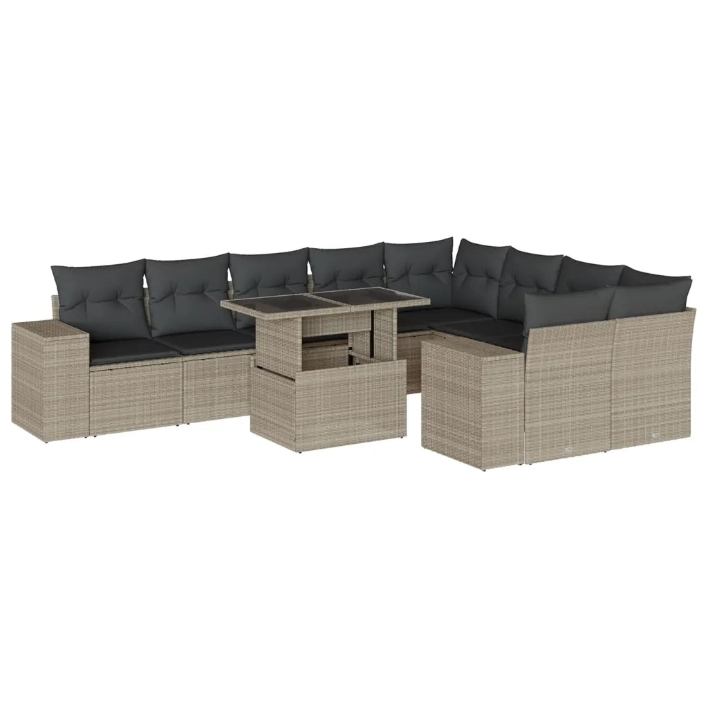 Set Divano Giardino 10 pz con Cuscini Grigio Chiaro Polyrattan 3269392