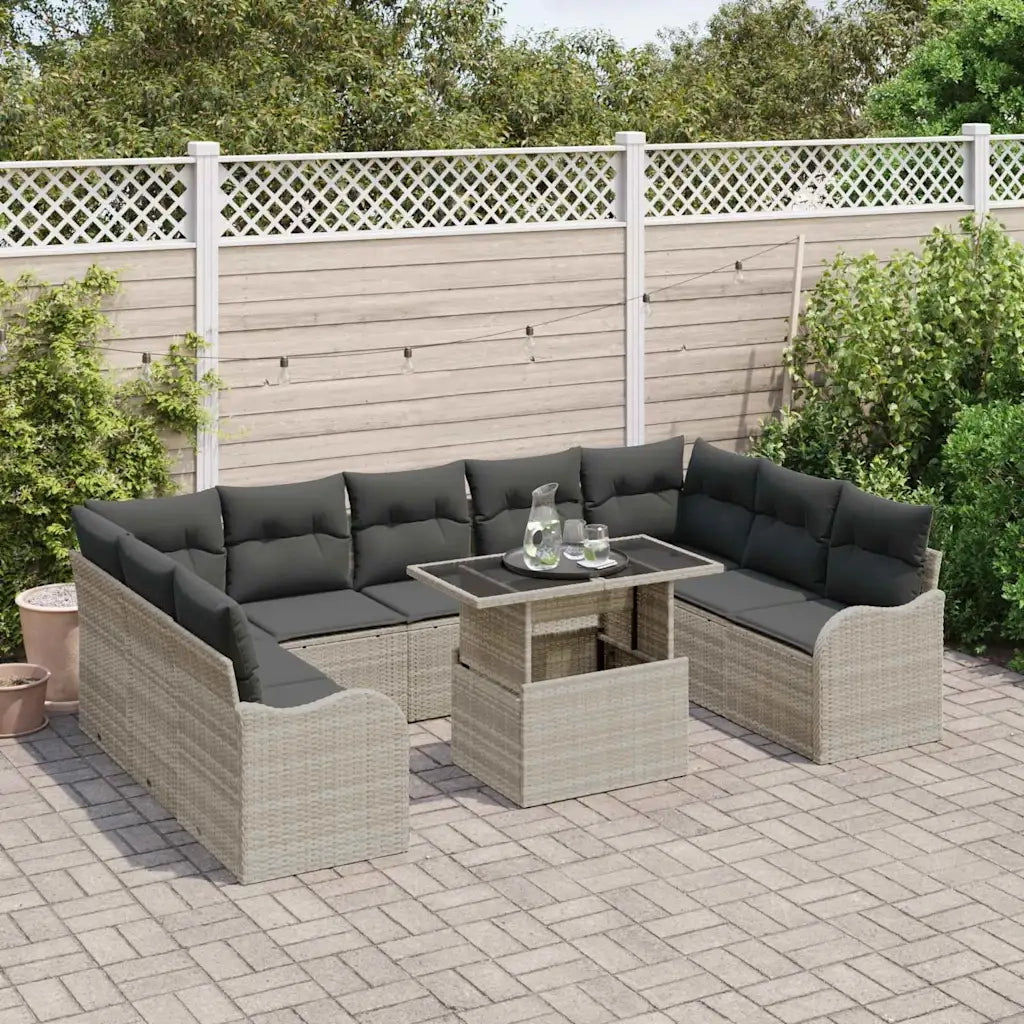 Set Divano da Giardino 10 pcs Grigio chiaro Poly Rattan
