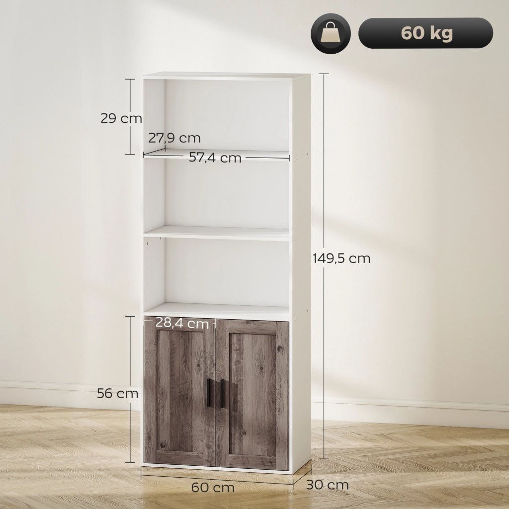 Libreria con Ante e Scaffale Aperto ¨C Minimal ¨C 60x30x149,5 cm Bianco e Marrone