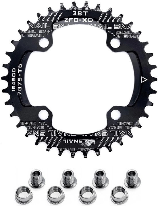 Pannellino per mountain bike 38T - 104 BCD - Lega di alluminio - Installazione rapida - Nero, leggero - Pannello per bicicletta
