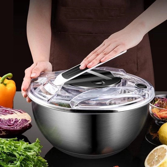 Slancifuga in acciaio inossidabile con cestello, manico e coperchio Smart Lock, progetto veloce asciugamento, base antiscivolo, capacità 3,5 litri slancifuga per Fruit- e verdura lavastiratore