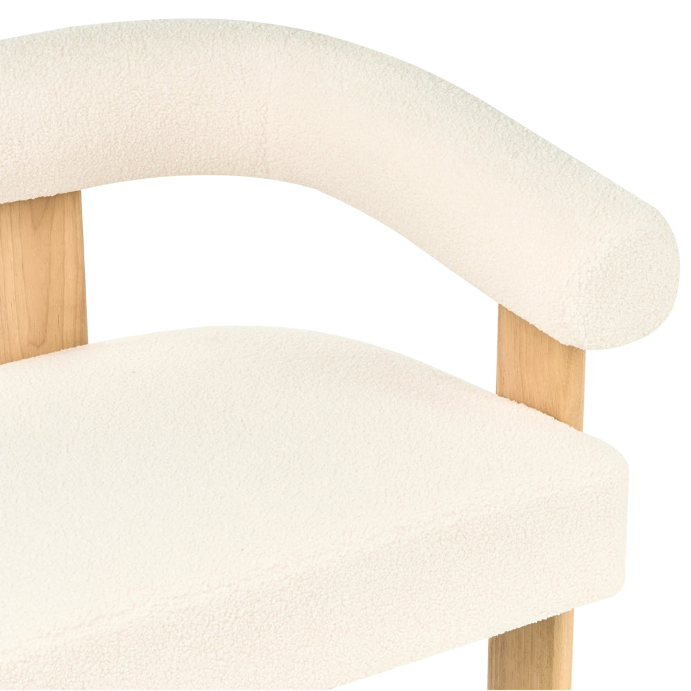 Divano a 2 posti Boucle bianco sporco e Marrone chiaro stile retrò gambe in legno