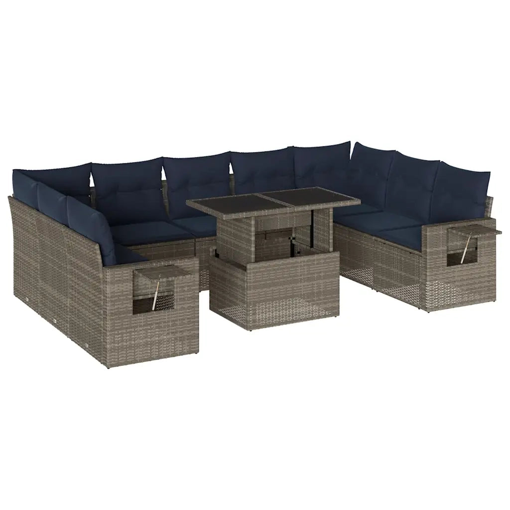 Set Divani da Giardino 10 pz con Cuscini Grigio in Polyrattan 3268111
