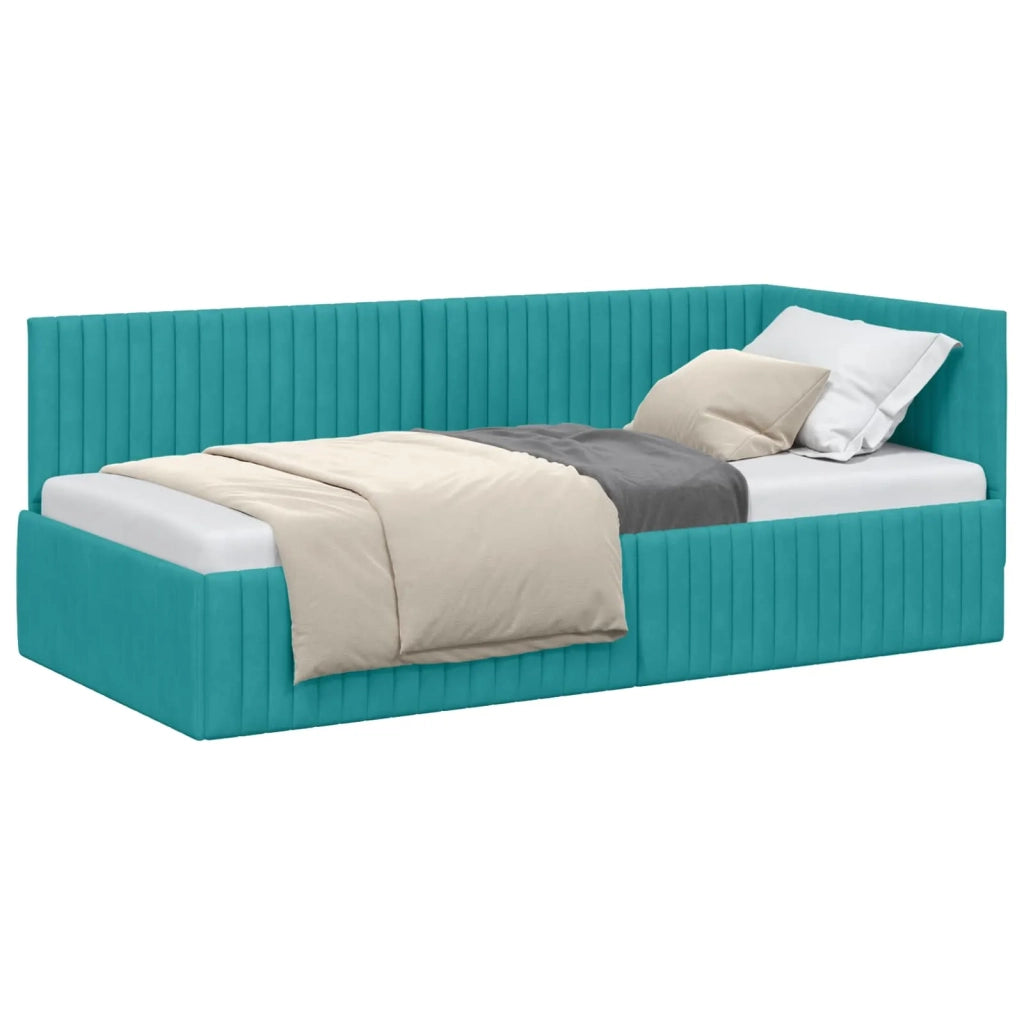 Cornice del letto ad angolo Turchese 90 cm x 190 cm Velluto 42016264