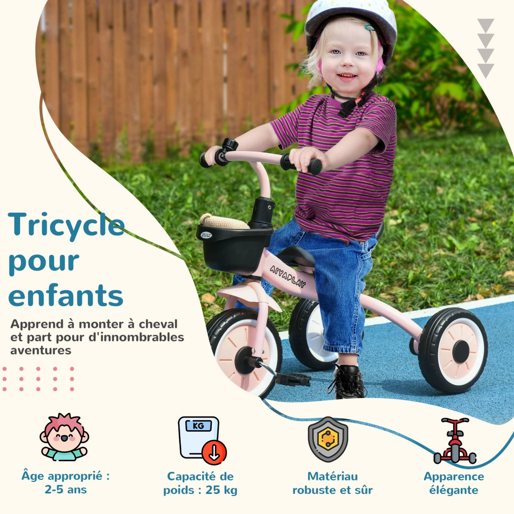 Triciclo Bambini con Sonnette e Panier Selle Regolabile con Dossier ¨C Zephmum ¨C Rosa