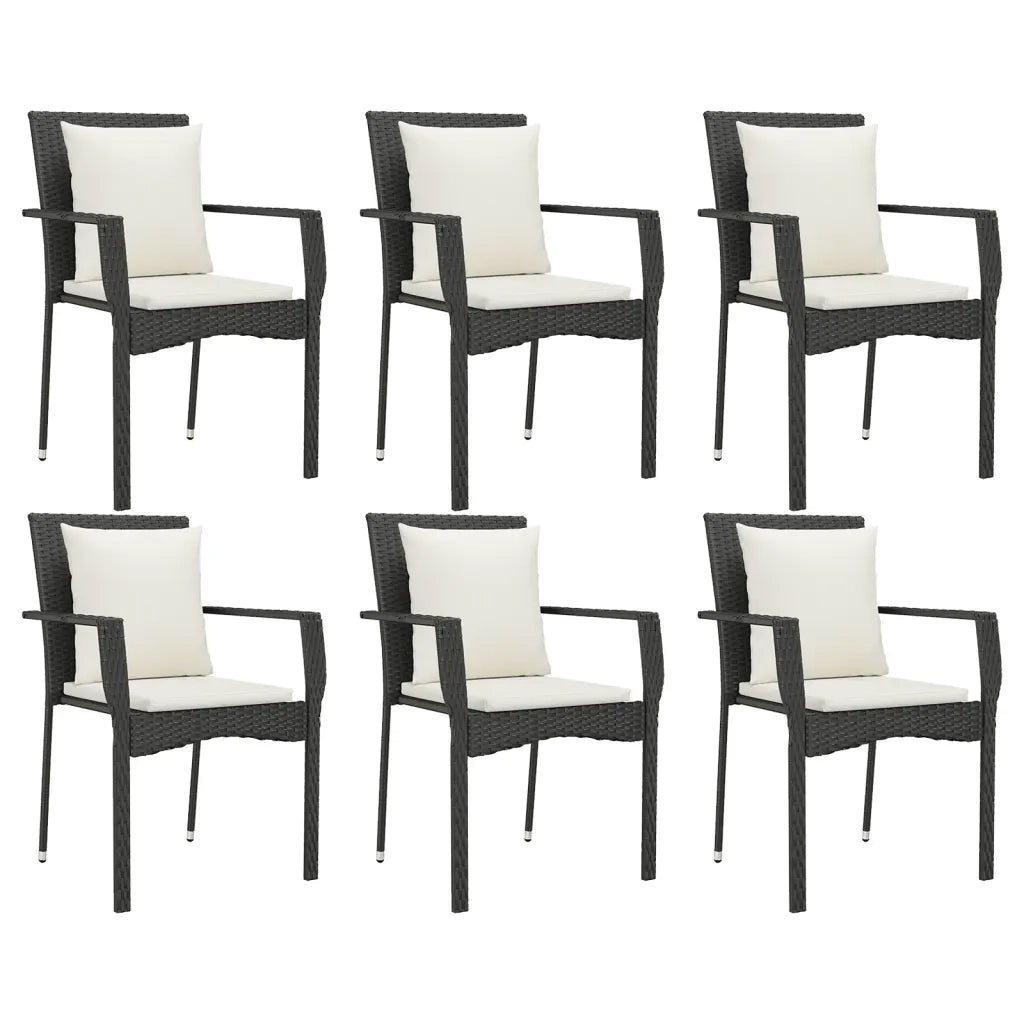 Set da Pranzo da Giardino 7 pz Nero con Cuscini in Polyrattan 3157955