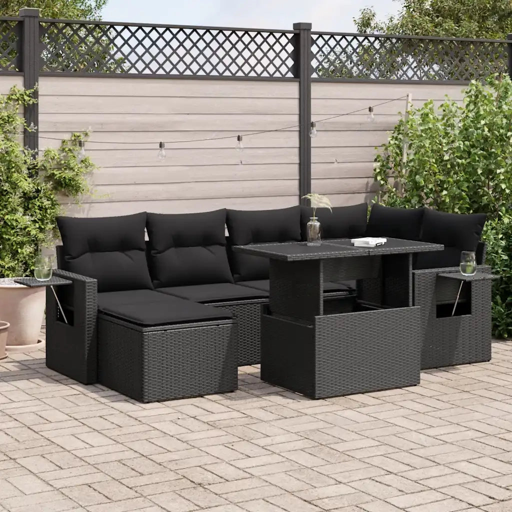 Set Divani da Giardino con Cuscini 7pz Nero Polyrattan 3326506