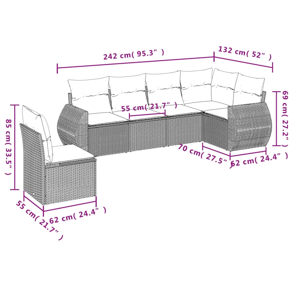 Set Divano da Giardino 6pz con Cuscini Grigio Chiaro Polyrattan 3253769