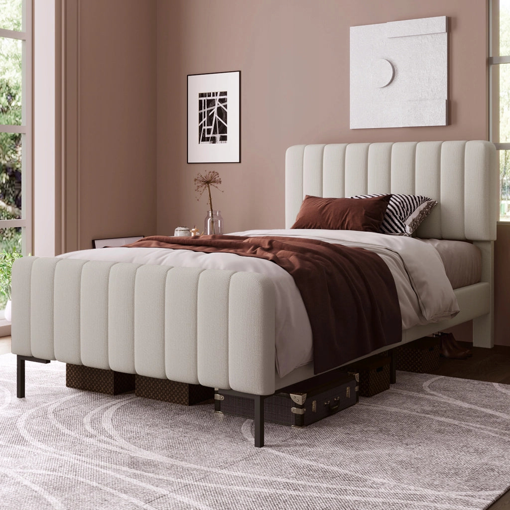 Letto imbottito 90x200 grigio-beige con schienale regolabile - Xylo