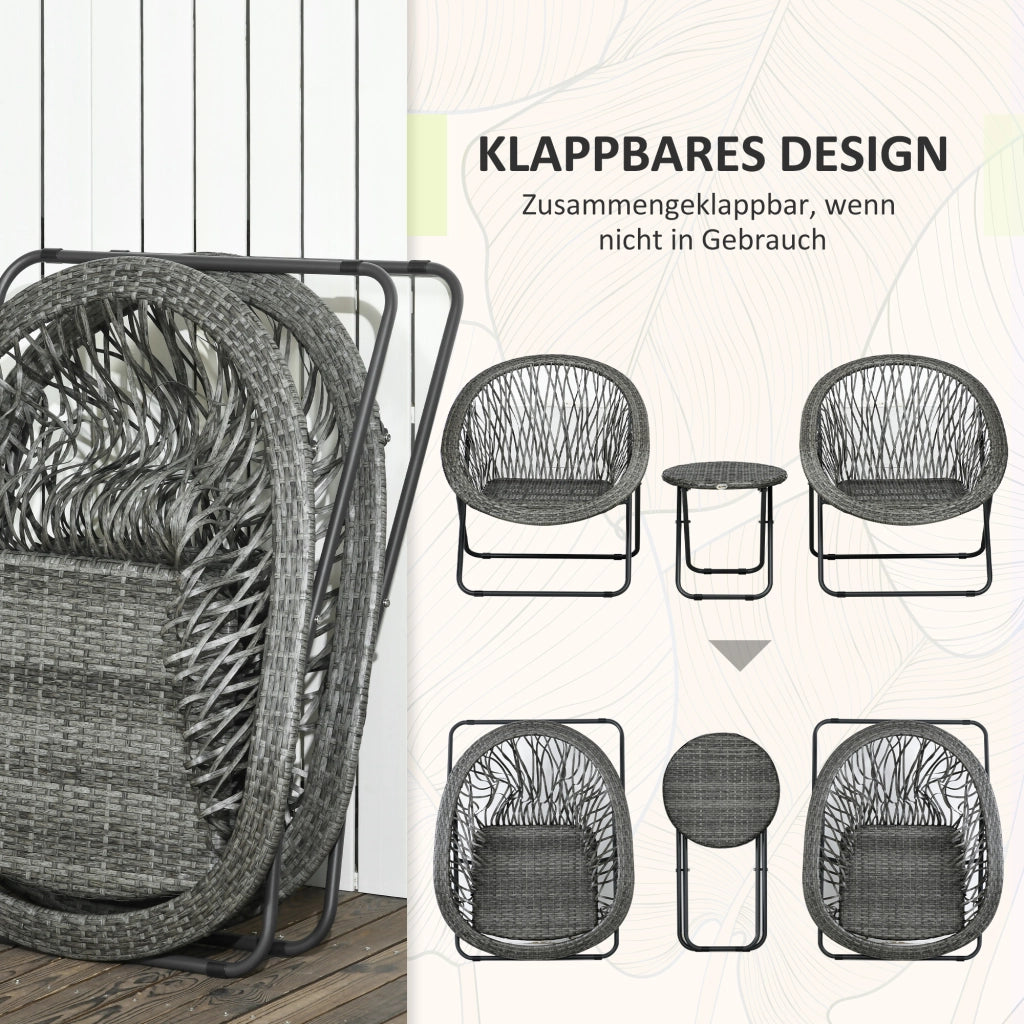 Set Tavolo e Sedie da Giardino ¨C zephmum ¨C Grigio, Polyrattan, Pieghevole