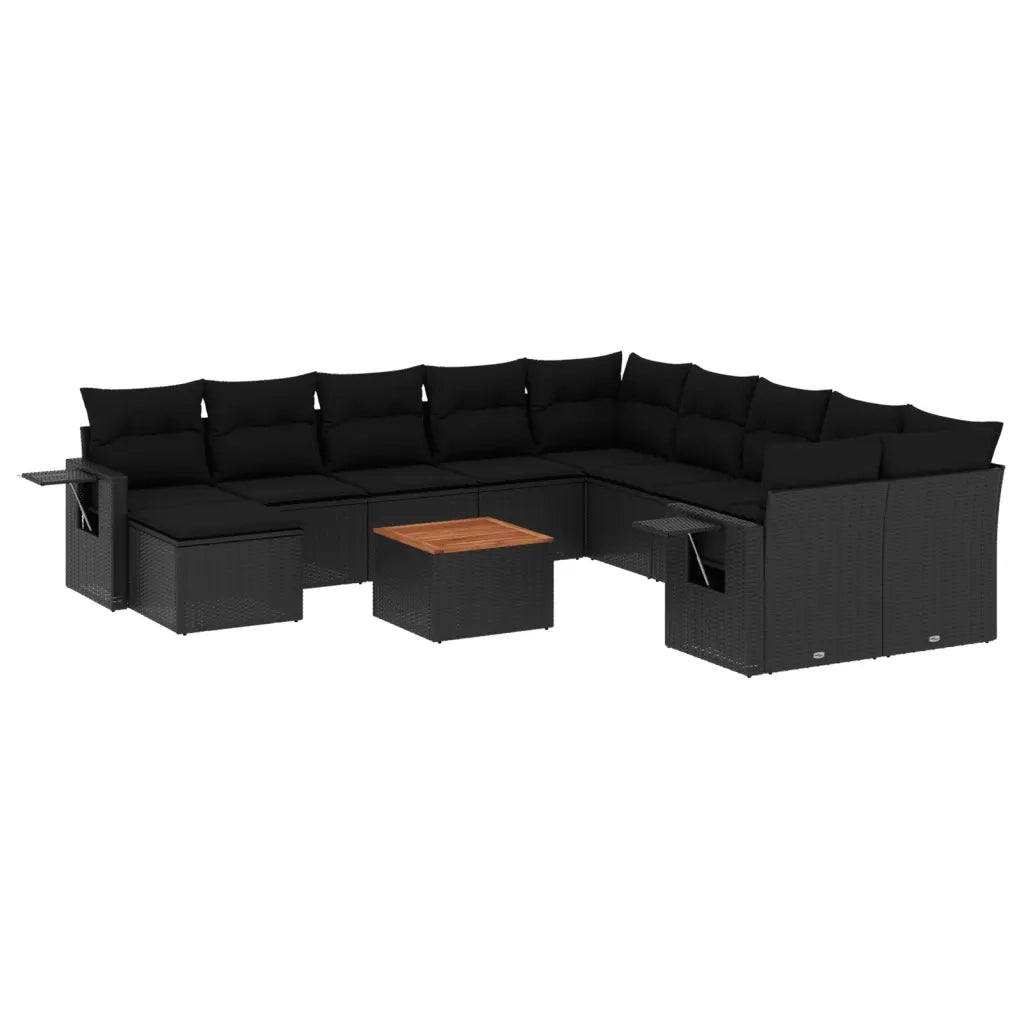 Set Divani da Giardino 12 pz con Cuscini Nero in Polyrattan 3257189