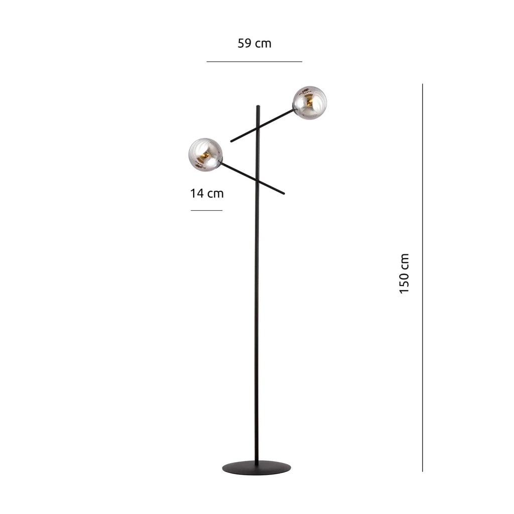 Piantana Contemporaneo Yama Acciaio Nero Grigio 2 Luci E14 Ip20