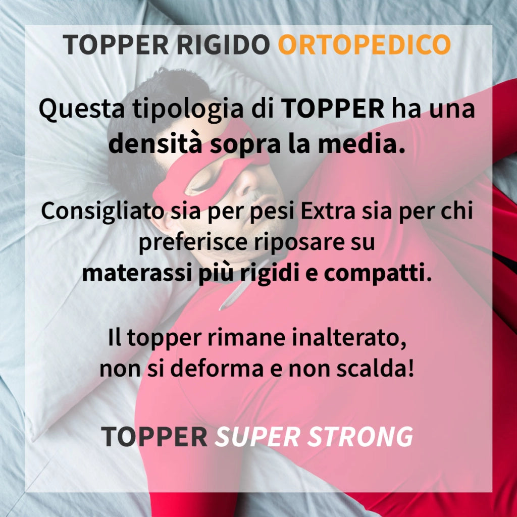TOPPER RIGIDO matrimoniale 180X190 Cm, Topper molto alto ortopedico Anche per pesi extra ALTO 10 Cm | Topper sfoderabile anallergico con elastici per fissaggio - MOD. FISIO H10