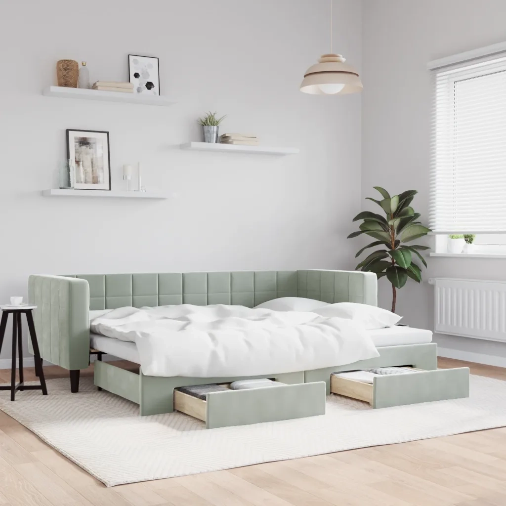 Divano letto | Sof¨¤ letto | Letto singolo Estraibile Cassetti Grigio Chiaro 80x200cm Velluto
