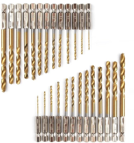 Set di fori in titanio a 26 pezzi - Borghi HSS - Diametro 1,5-6,5 mm - Per legno/plastica/metallo - Alta resistenza al trito - Materiale duraturo