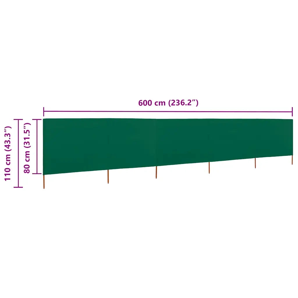 Paravento a 5 Pannelli in Tessuto 600x80 cm Verde CFW4571775