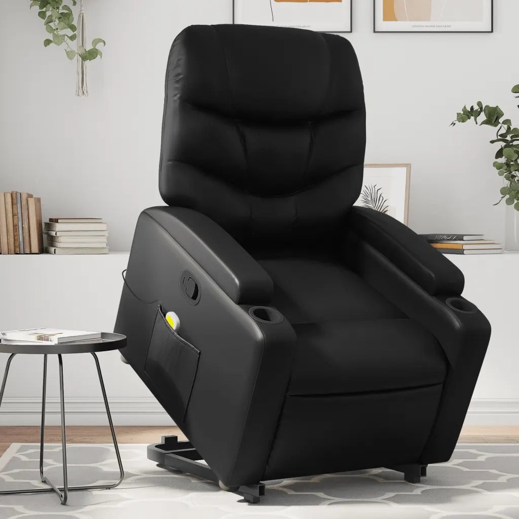 Poltrona | Sedia Relax Alzapersona Reclinabile Massaggio Nero Similpelle