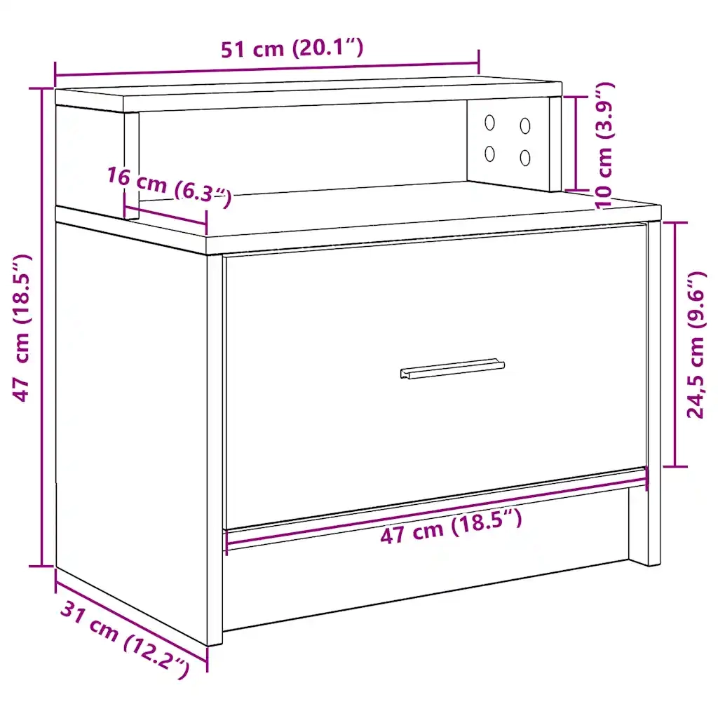 Comodino con Cassetto Rovere Nero 51x31x47 cm 858670