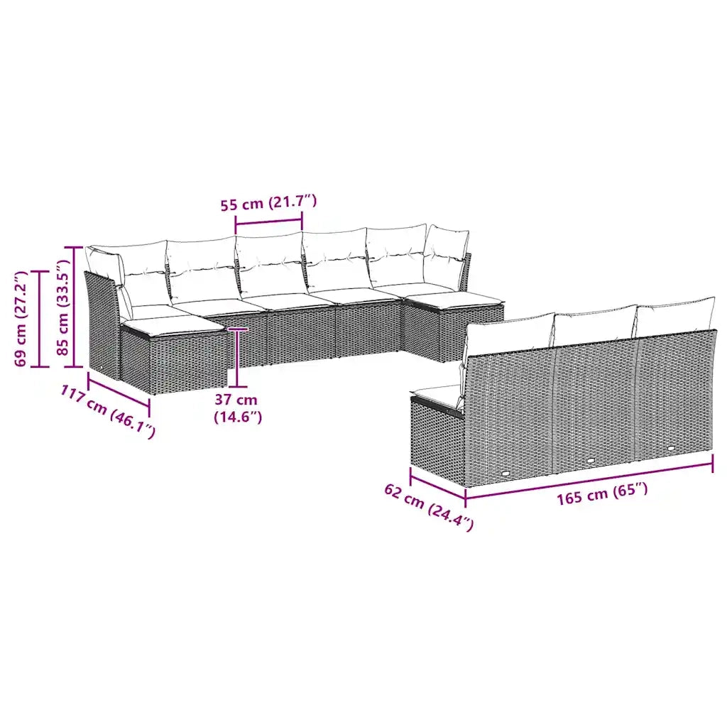 Set Divano Giardino 10 pz con Cuscini Grigio Chiaro Polyrattan 3250131