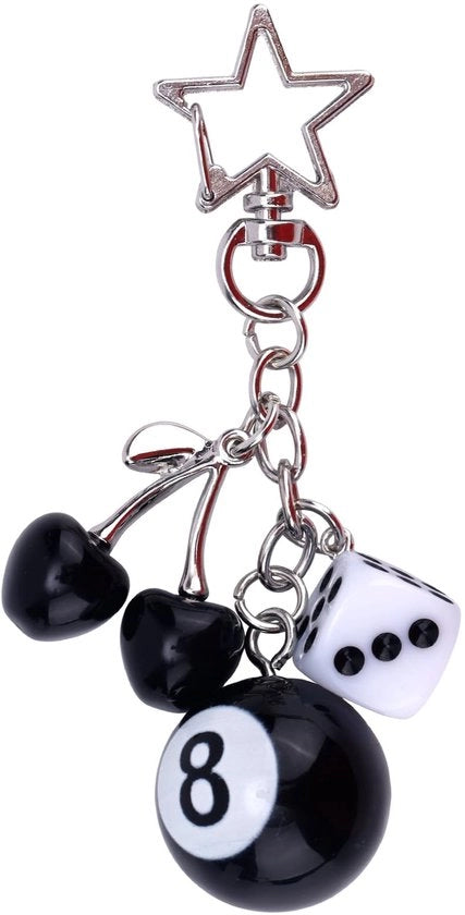 Accessorio Stiloso per Chiavi Nero - 8-Ball Dado di Fortuna - Tashanger - Sfregiatore/Hardener - 10x3,5cm