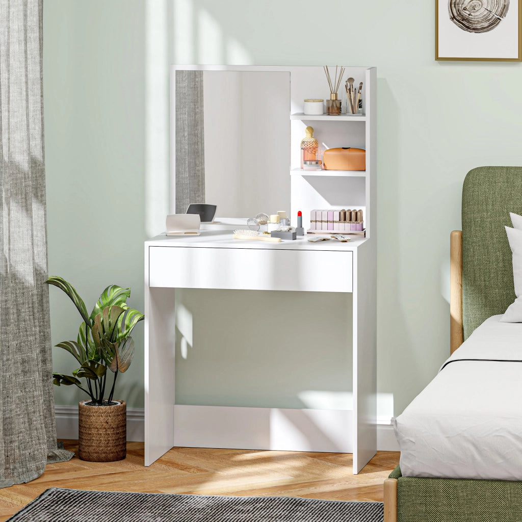 Cassettiera con specchio per trucco e ripiani aperti ¨C Xylo ¨C Bianco