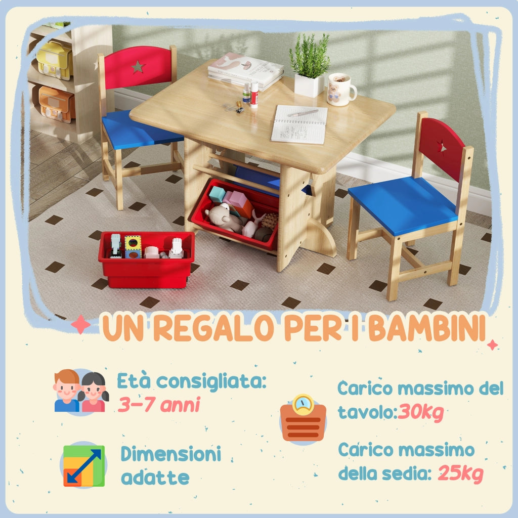 Tavolo con Sedie per Bambini ¨C Minimal ¨C Legno e PP, 4 Contenitori