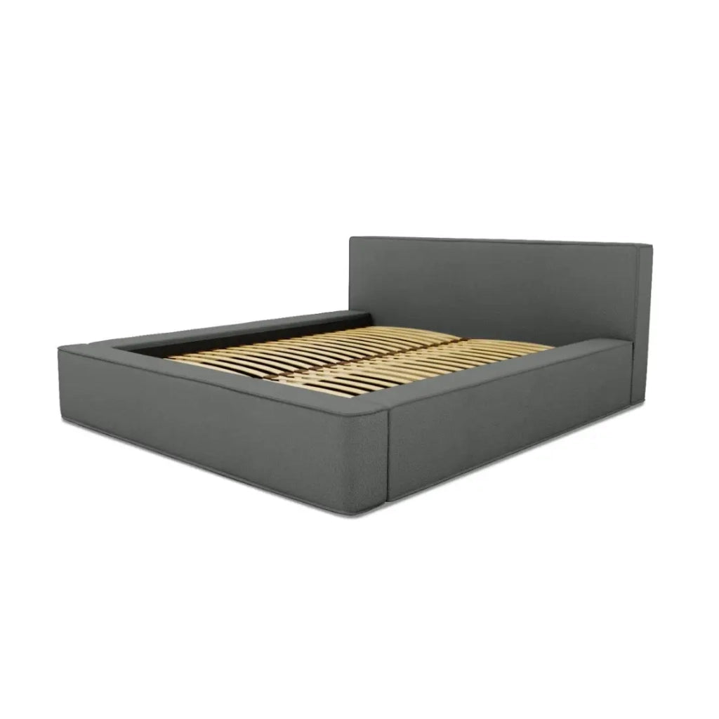 Letto contenitore VELORA – Ardesia bouclé – 160x200 cm – Tessuto velluto morbido – Rete sollevabile – Spazio di stoccaggio integrato