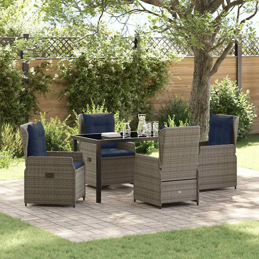 Set da Pranzo per Giardino 5 pcs Grigio Poly Rattan
