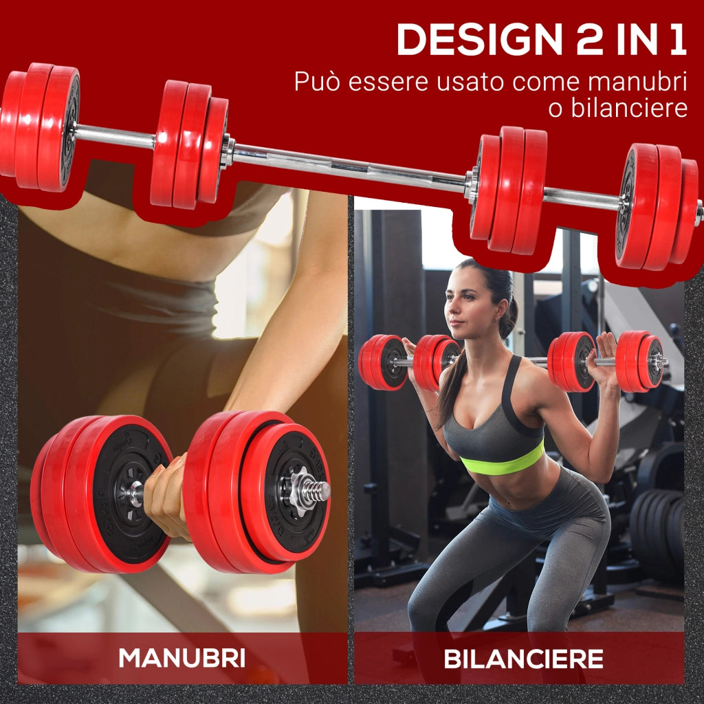 Set manubri 2 in 1 da 30 kg ¨C Minimal ¨C Rosso e nero