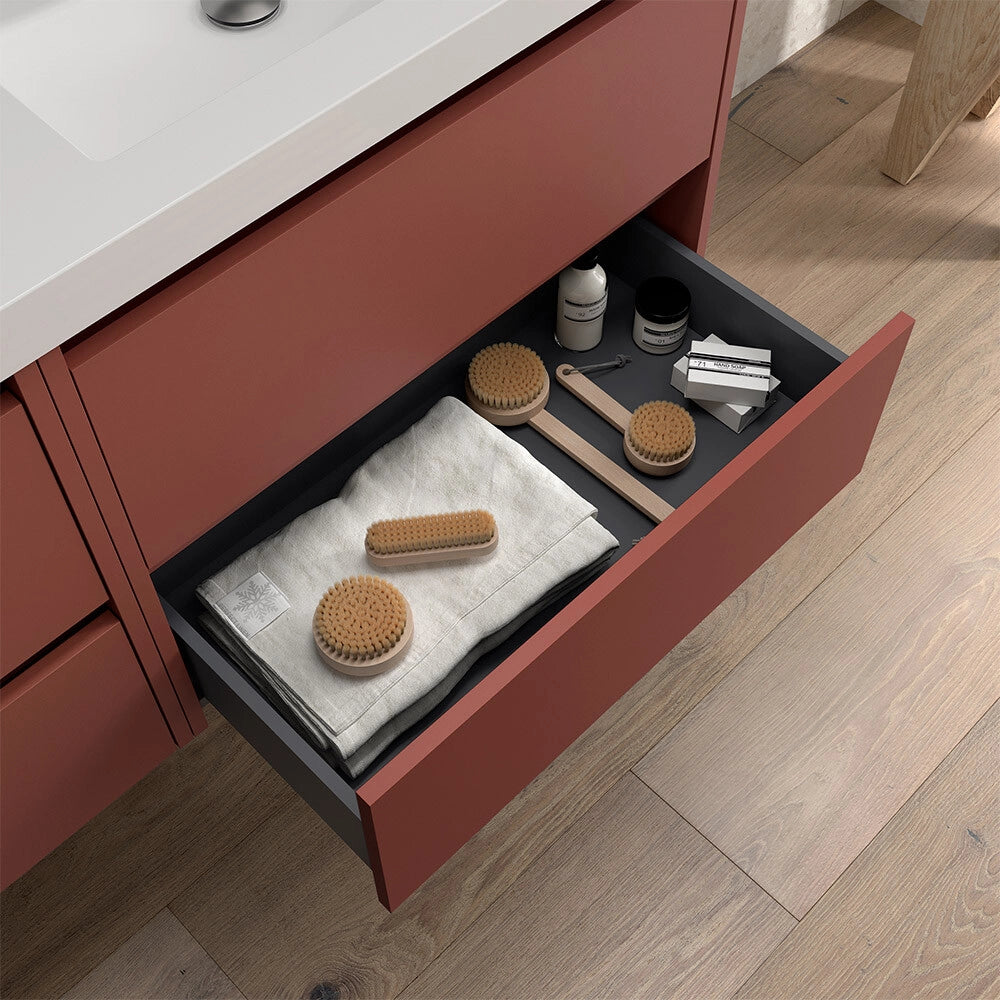 Mobile bagno sospeso 90 cm rosso satinato con lavabo ad incasso Gaya