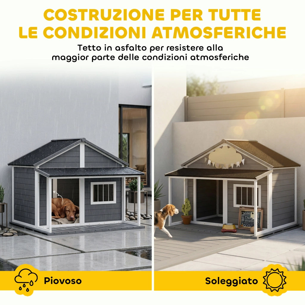 Cuccia per Cani da Esterno con Terrazza ¨C Minimal ¨C Grigio 124x112x105cm