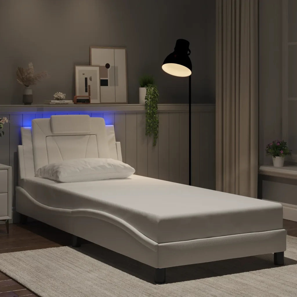 Letto singolo | Letto per adulti | Giroletto Viana con LED senza Materasso Bianco 90x200 cm