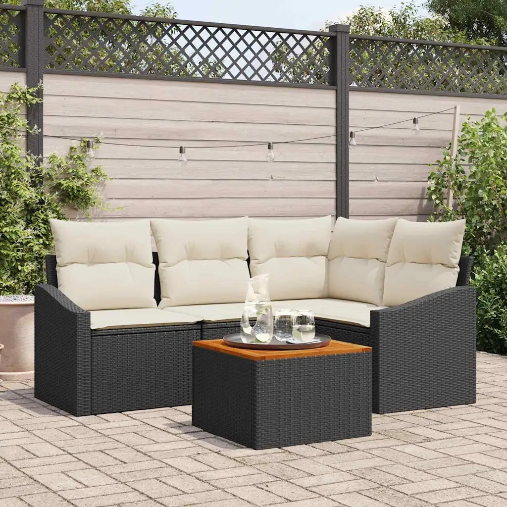 Set Divano da Giardino 5 pcs Nero e Crema polyrattan 3356493