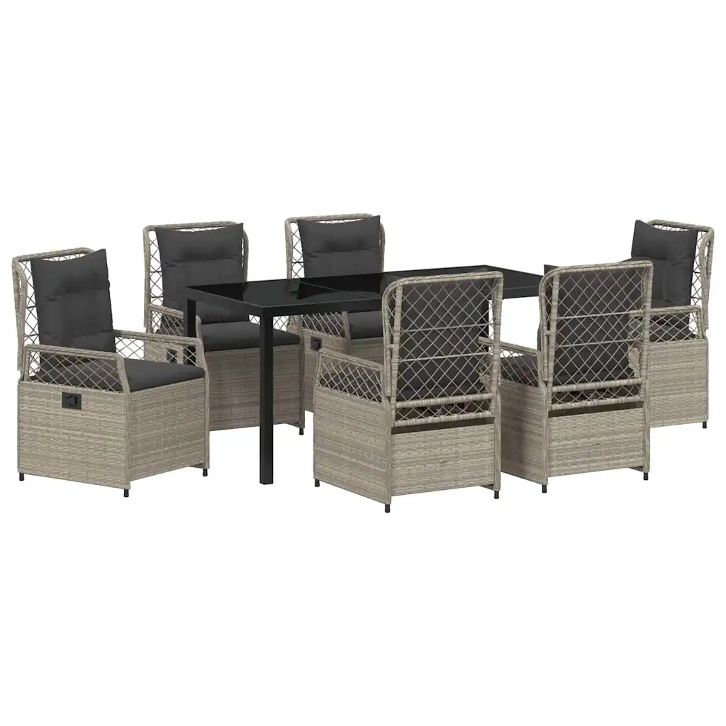 Set da Pranzo per Giardino 7 pcs Grigio chiaro polyrattan