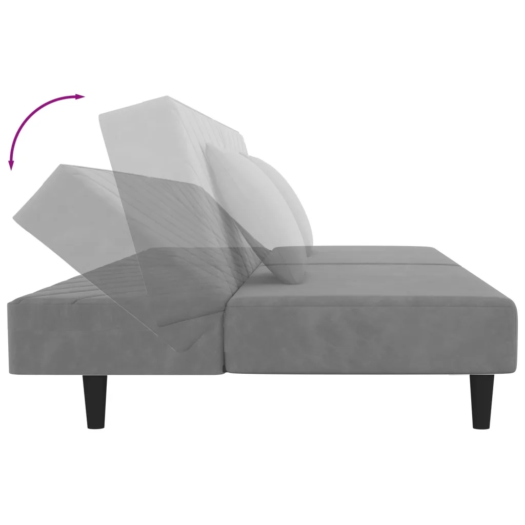 Divano letto | Sof¨¤ letto | Letto singolo a 2 Posti con 2 Cuscini Grigio Chiaro in Velluto