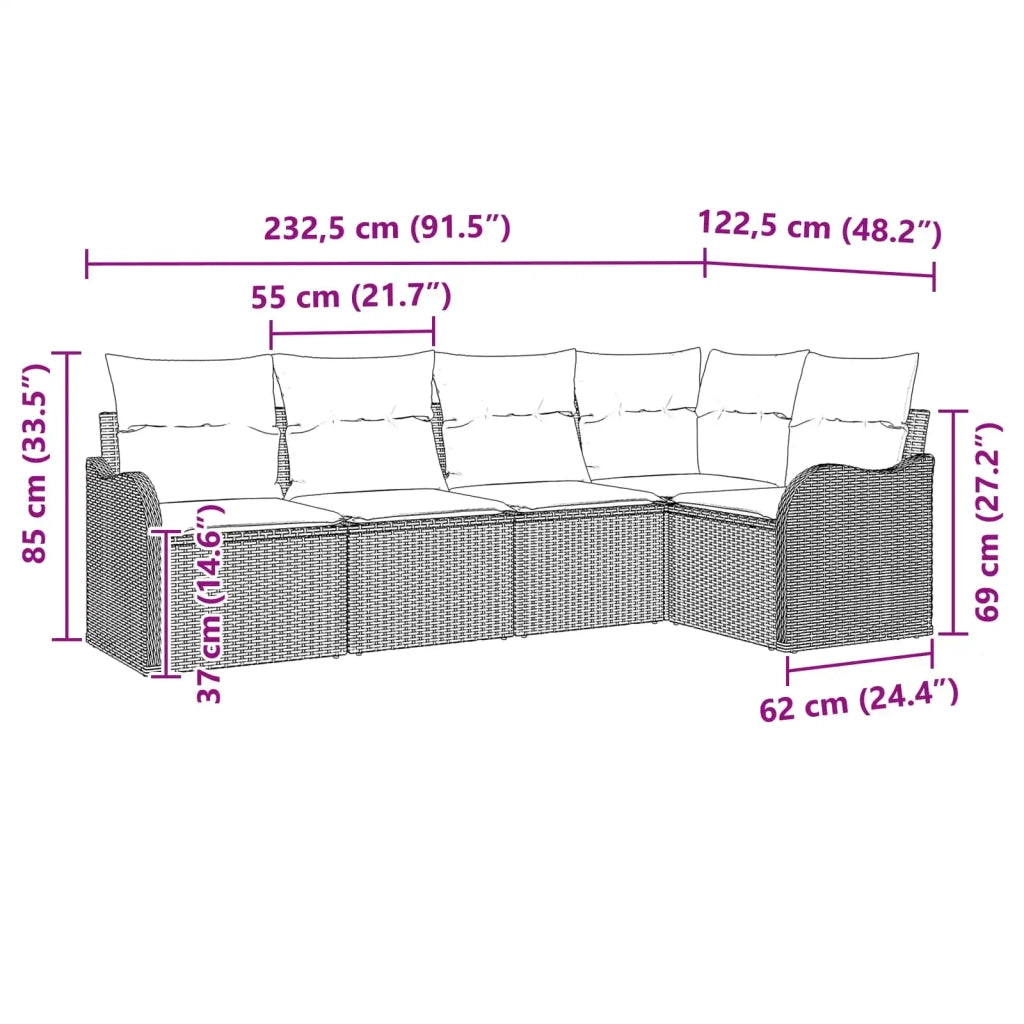 Set Divano da Giardino Grigio polyrattan 3345705