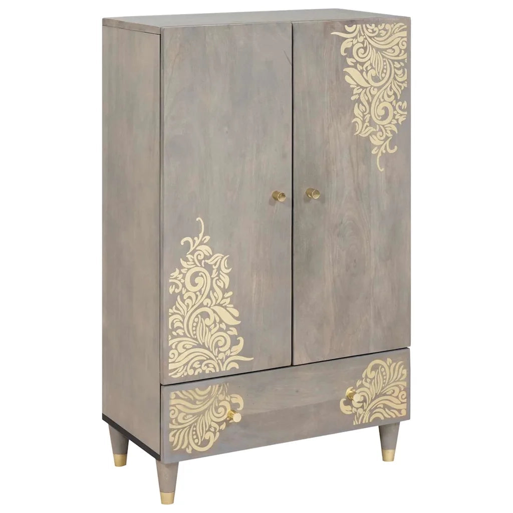 Credenza Grigio e Oro 60 x 33 x 100 cm Legno di mango massello 4018802