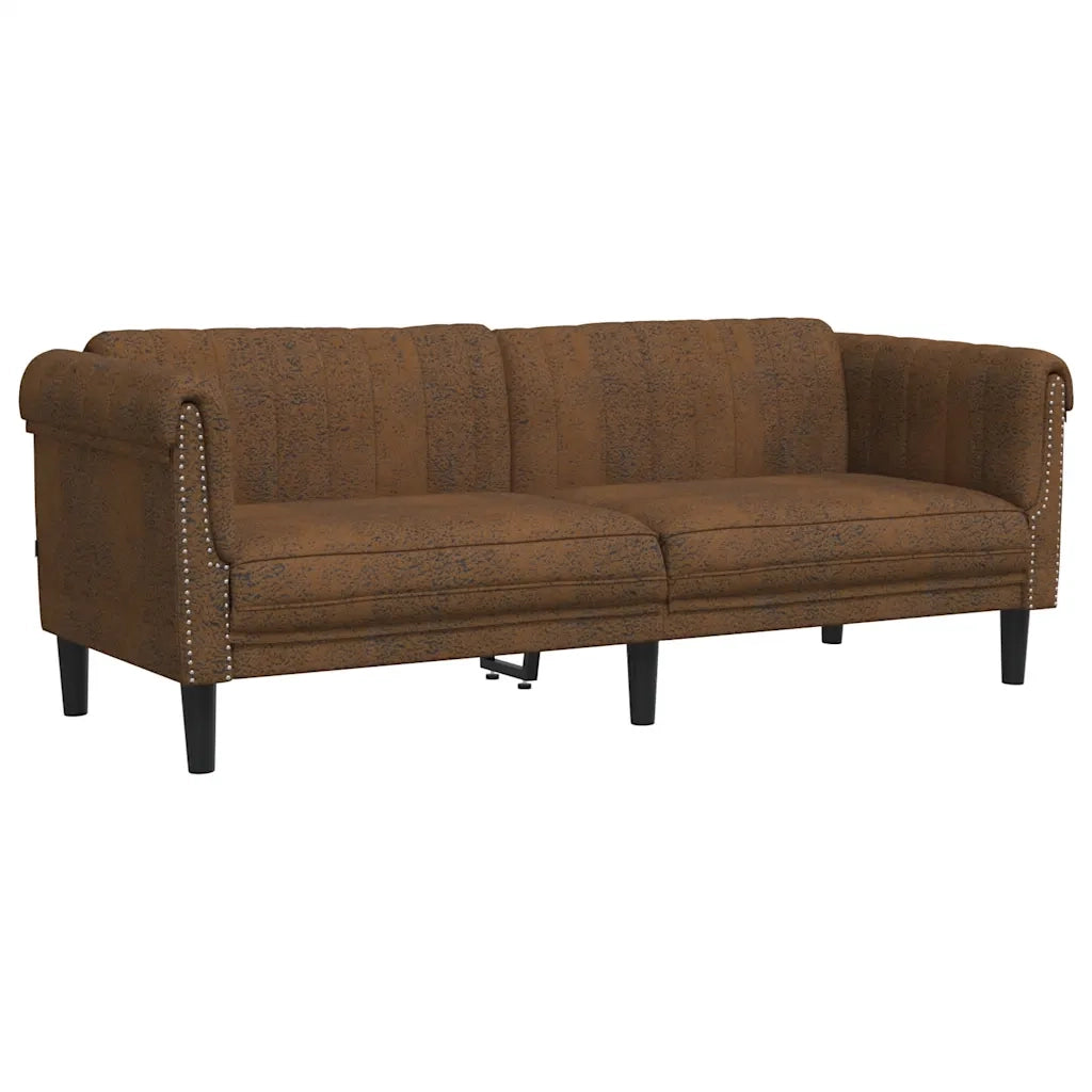 Divano a 3 Posti-Sofa 3 Posti Marrone in Similpelle Scamosciata