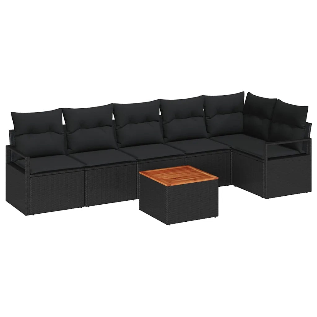 Set Divano da Giardino con archiviazione 7 pcs Nero polyrattan