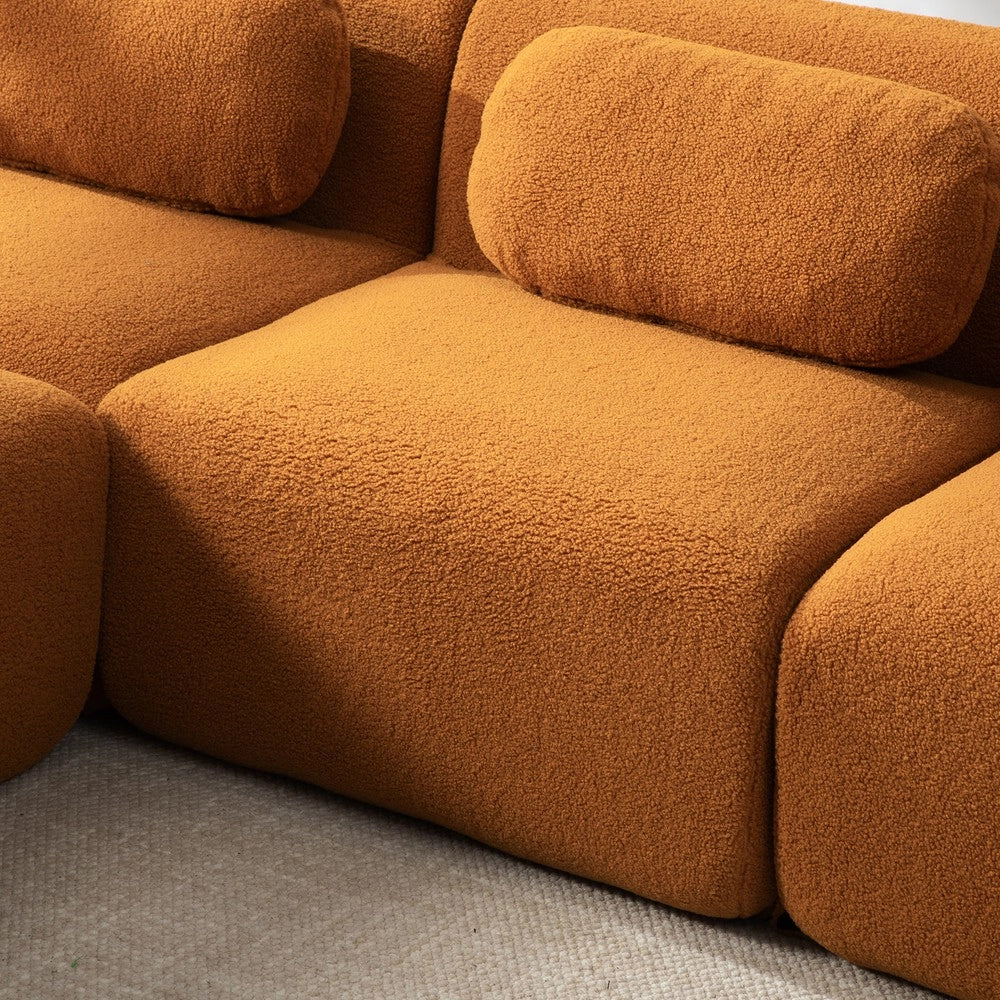 Divano Modulare in Tessuto Chenille ¨C MINIMAL ¨C Caramel, Morbido, Antimacchia