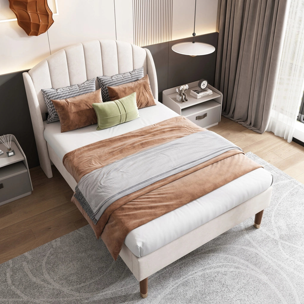 Letto imbottito 90x200 - Xylo - Beige, velluto