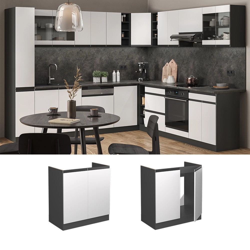 Mobile lavello cucina R-Line Bianco/Antracite 80 cm J-Shape PL Marmo Vicco