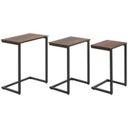 TAVOLINI SATTO SET DA 3 PEZZI C-FORM 45/40/34 cm LEGNO MARRONE E ACCIAIO NERO