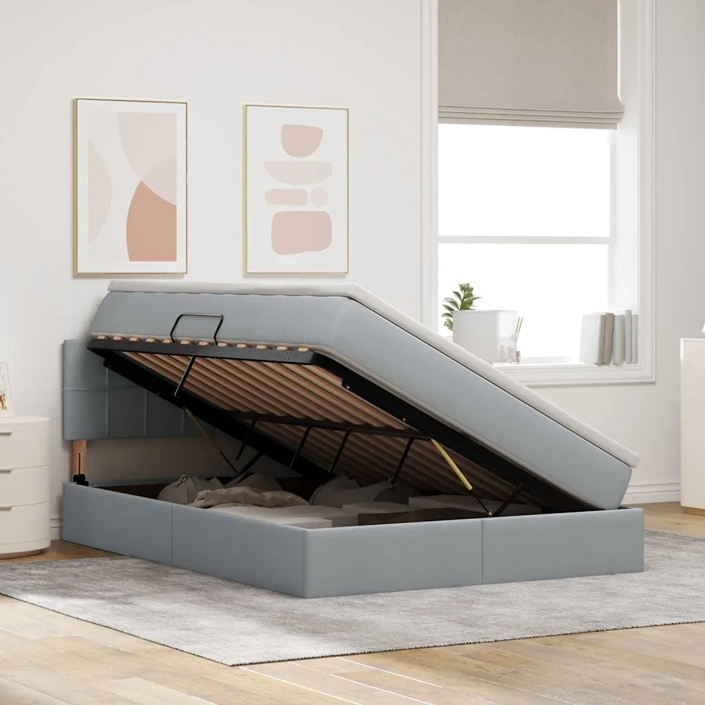 Letto con contenitore e materasso Grigio chiaro 140 x 200 cm