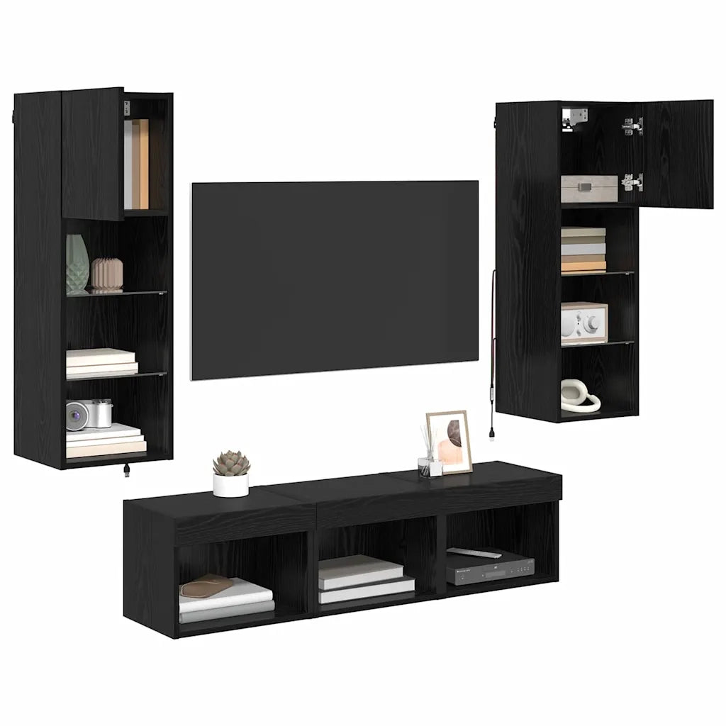 Unit¨¤ per TV a Muro 5 pz | Armadietto TV | Mobile Porta TV Rovere Nero Legno multistrato
