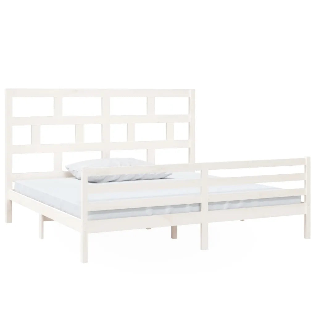 Letto matrimoniale | Letto per adulti | Giroletto Bianco in Legno Massello di Pino 200x200 cm