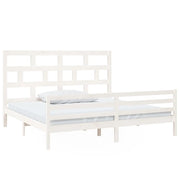 Letto matrimoniale | Letto per adulti | Giroletto Bianco in Legno Massello di Pino 200x200 cm