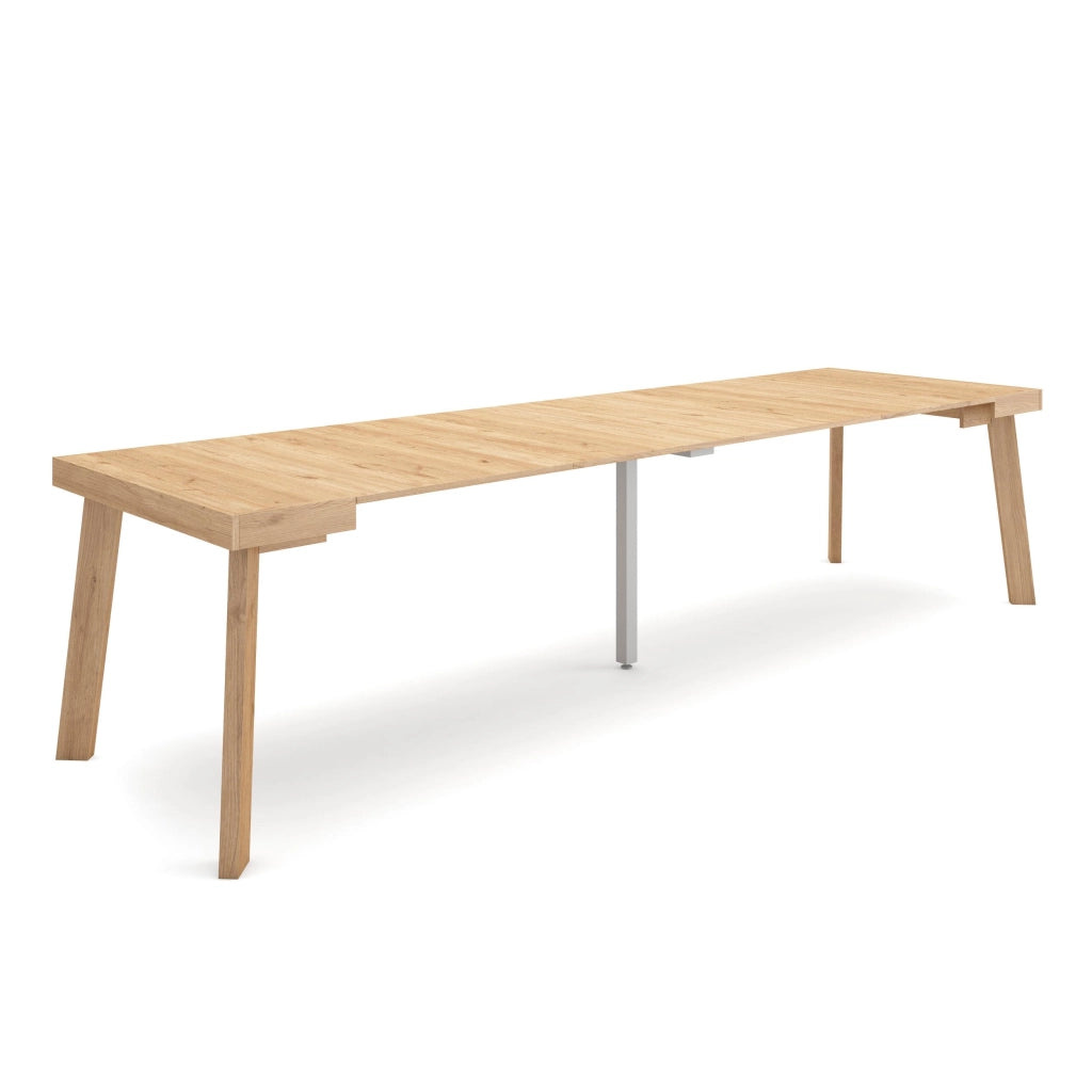 Consolle allungabile, 302x90x73cm, Per 14 persone, Gambe in legno, colore Rovere RF3098